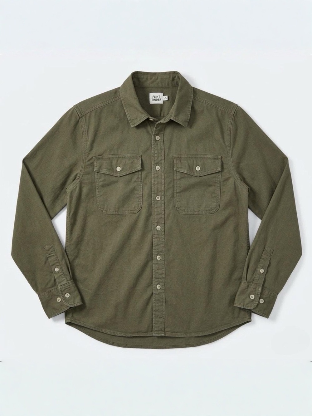 Flint & Tinder Olive Mill Shirt L Stretch Twill Workwear Utility